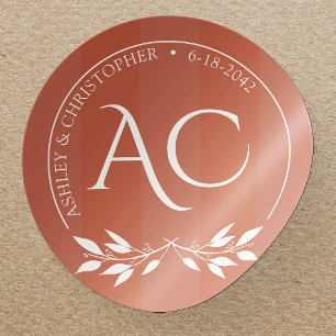Modern Striped Foliage Copper Red Wedding Classic Round Sticker