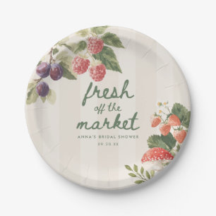 Modern Striped Fresh off the Market Bridal Shower Paper Plate