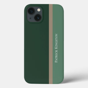 Modern Striped Green & Khaki Brown Colour Block iPhone 13 Case
