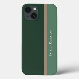 Modern Striped Green & Khaki Brown Colour Block iPhone 13 Case