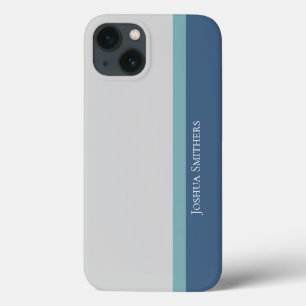 Modern Striped Grey, Teal, & Blue iPhone 13 Case