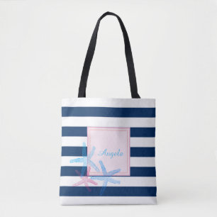 Modern Striped, Hawaii Hibiscus -Personalised Tote Bag