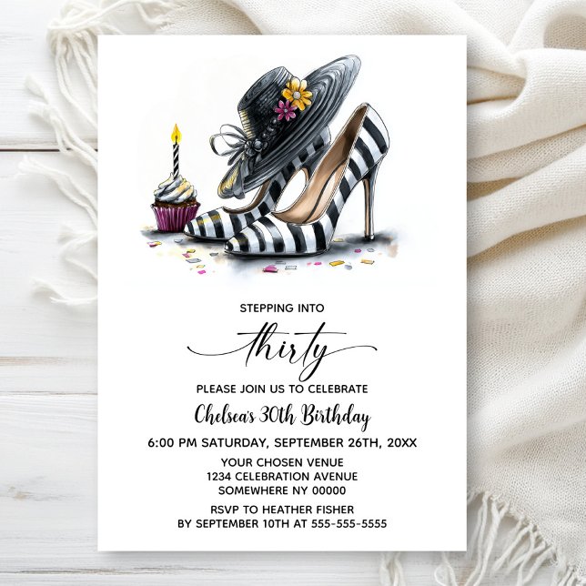 Modern Striped High Heel Shoes 30th Birthday Invitation (Creator Uploaded)