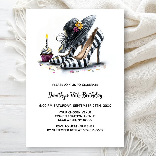 Modern Striped High Heel Shoes Birthday Party Invitation (Creator Uploaded)