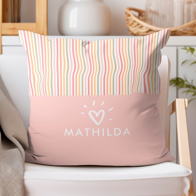 Modern striped kids room cushion (striped throw pillow with name)