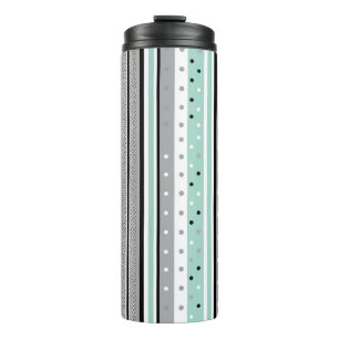 Modern Striped Mint Green and Grey Thermal Tumbler