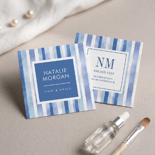 Modern Striped Monogram Design Square Business Card