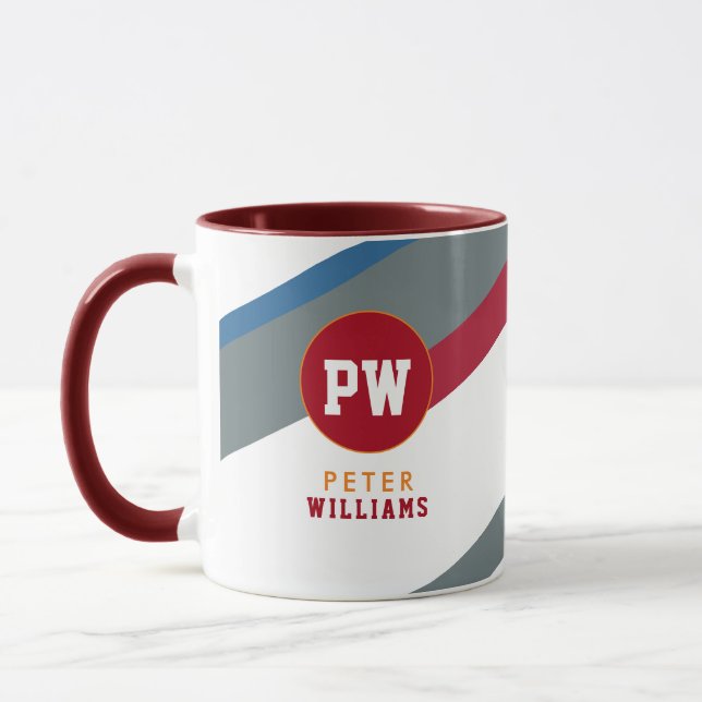 modern striped monogram mug (Left)