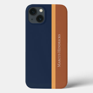 Modern Striped Navy, Gold, & Bronze Colour Block iPhone 13 Case