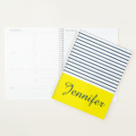 Modern striped pattern planner<br><div class="desc">Modern white, blue and yellow striped pattern with custom name</div>