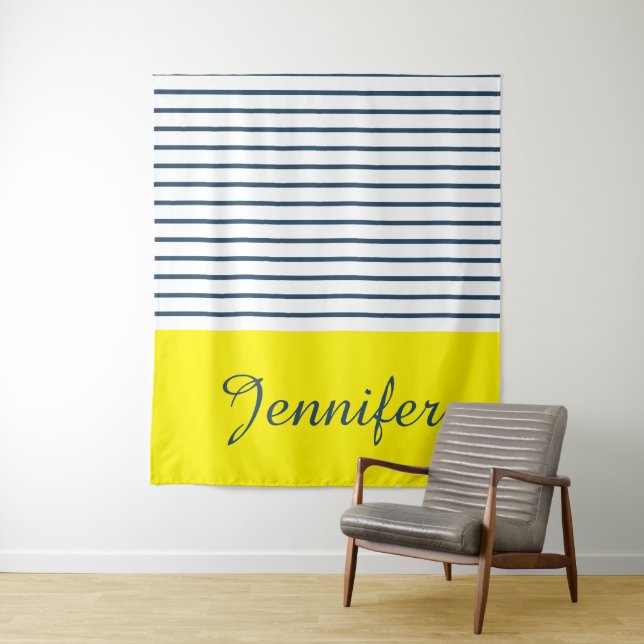 Modern striped pattern tapestry (In Situ)
