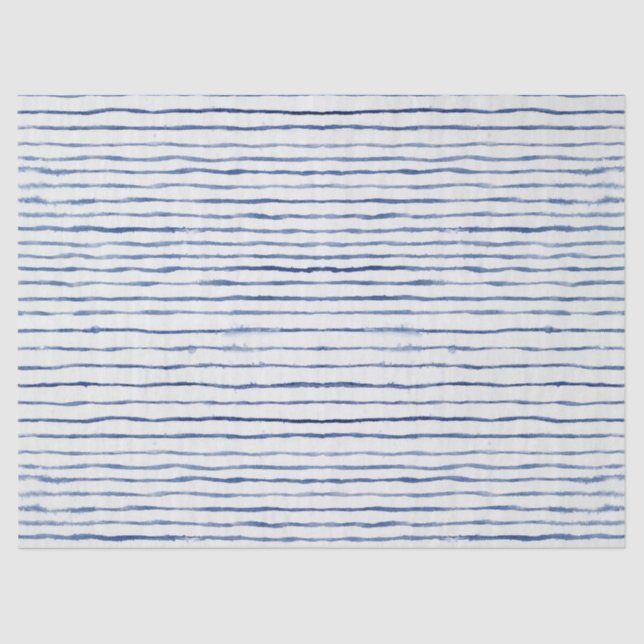  Modern Striped Pattern Watercolor Blue and White  Tissue Paper (Front)