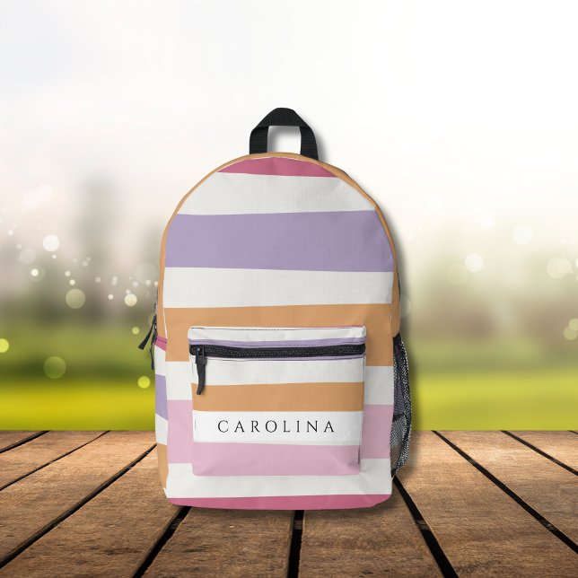 Modern Striped  Peach, Pink, Lavender & White Girl Printed Backpack (Creator Uploaded)