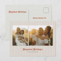 Modern Striped Retro Happy Holidays Multi-photo