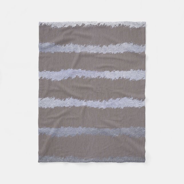 Modern striped silver grey taupe metallic look fleece blanket (Front)