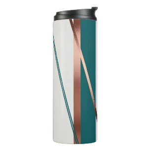 Modern Striped Teal and Copper Thermal Tumbler