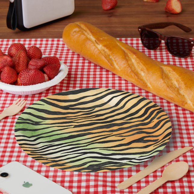 Modern Striped tiger skin Print big cats feline  Paper Plate (Picnic)
