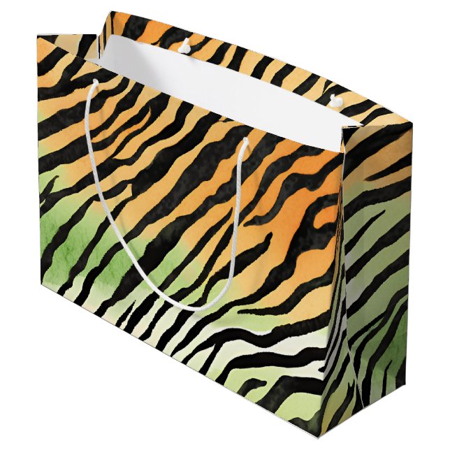 Modern Striped tiger skins Print big cats feline a Large Gift Bag (Back Angled)