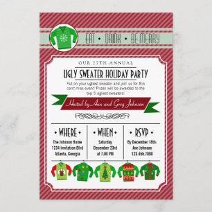 Modern Striped Ugly Sweater Holiday Party Invitation