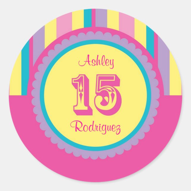 Modern Stripes 15 Birthday Quinceañera Sticker (Front)