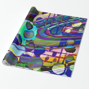 Modern stripes and circles in turquoise and blue wrapping paper