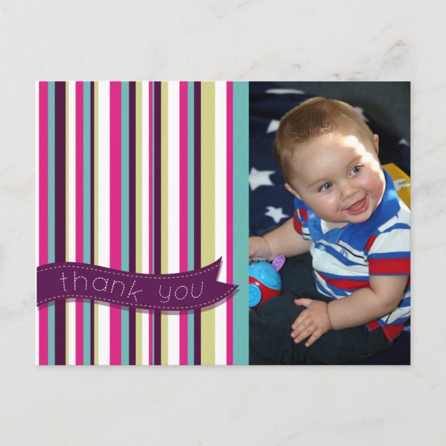 Modern Stripes Baby Thank You Photo Postcard (Front)