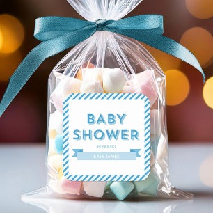 Modern Stripes Blue Baby Shower Square Sticker