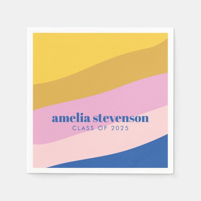 Modern Stripes Blue Yellow Custom Graduation   Napkin (Front)
