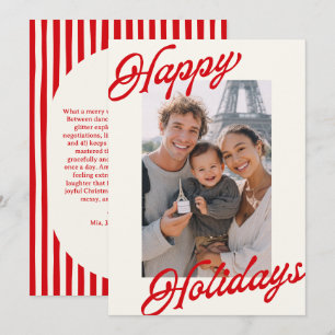 Modern Stripes Bright Red Minimalist Happy  Holiday Card