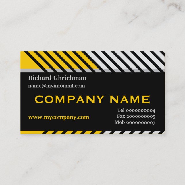 Modern stripes construction black, yellow, grey business card (Front)