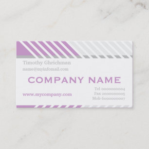 Modern stripes construction white, purple, grey business card