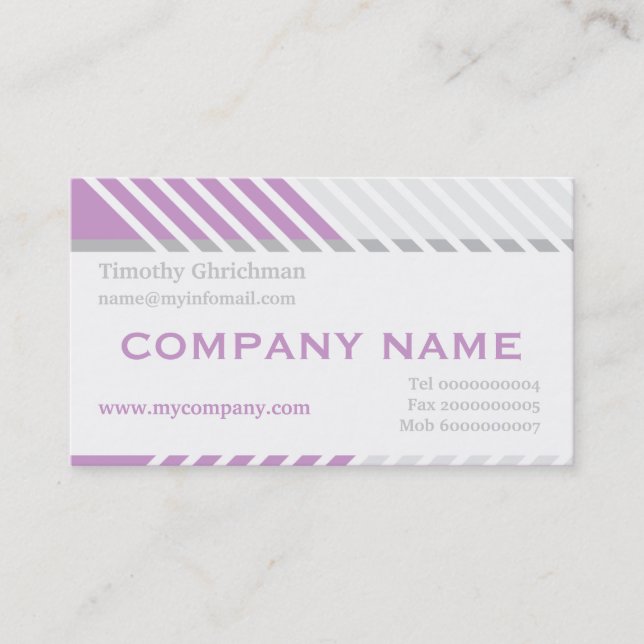 Modern stripes construction white, purple, grey business card (Front)