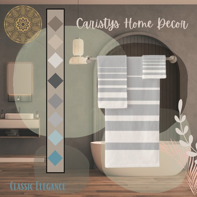 Modern Stripes Dove Grey and Buttercream  Bath Towel Set (Creator Uploaded)