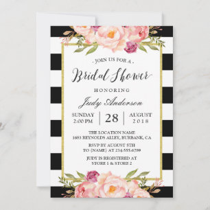 Modern Stripes Floral Decor Wedding Bridal Shower Invitation
