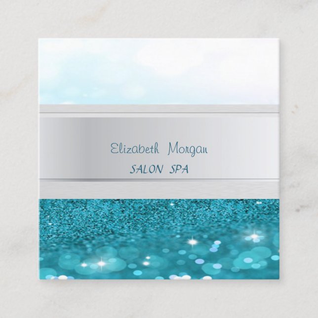 Modern Stripes, Glittery Bokeh Square Business Card (Front)