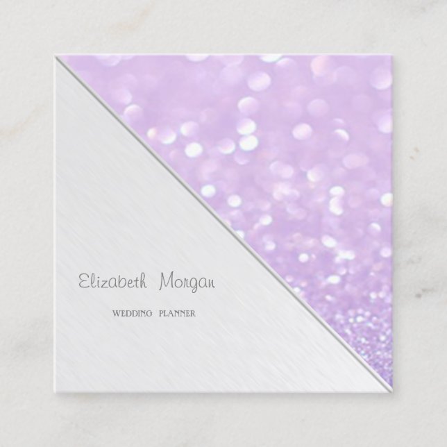 Modern Stripes, Glittery Bokeh Square Business Card (Front)