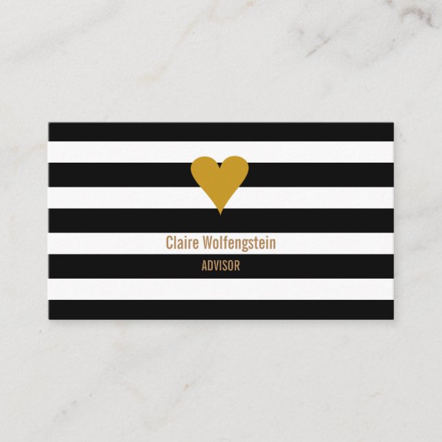 Modern Stripes Gold Heart Professional Business Card (Front)