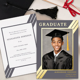 Modern Stripes Graduate Photo Grey and Gold