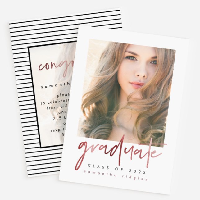 Modern Stripes Graduation Party Photo with Overlay Invitation (Creator Uploaded)