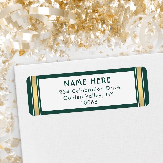 Modern Stripes Green Gold and White Return Address (Creator Uploaded)