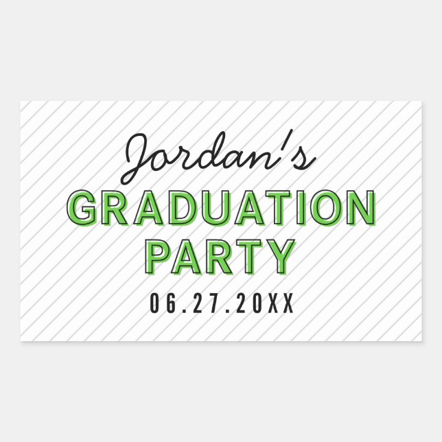Modern Stripes Green Graduation Party Rectangular Sticker (Front)