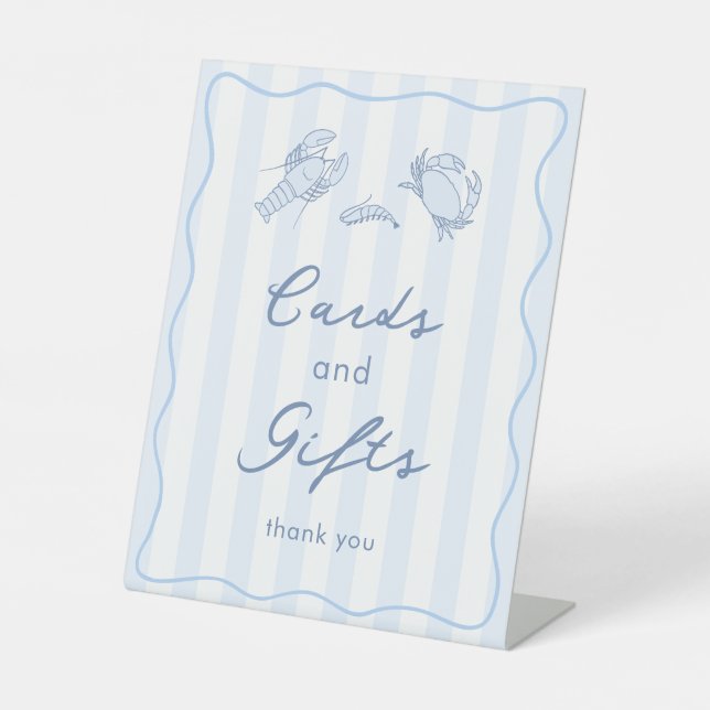 Modern Stripes Hand-Drawn Seafood Cards And Gifts Pedestal Sign (Front)