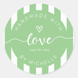 modern stripes handmade with love monogram classic round sticker