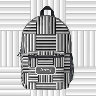 Modern stripes in black, white and grey - custom   printed backpack
