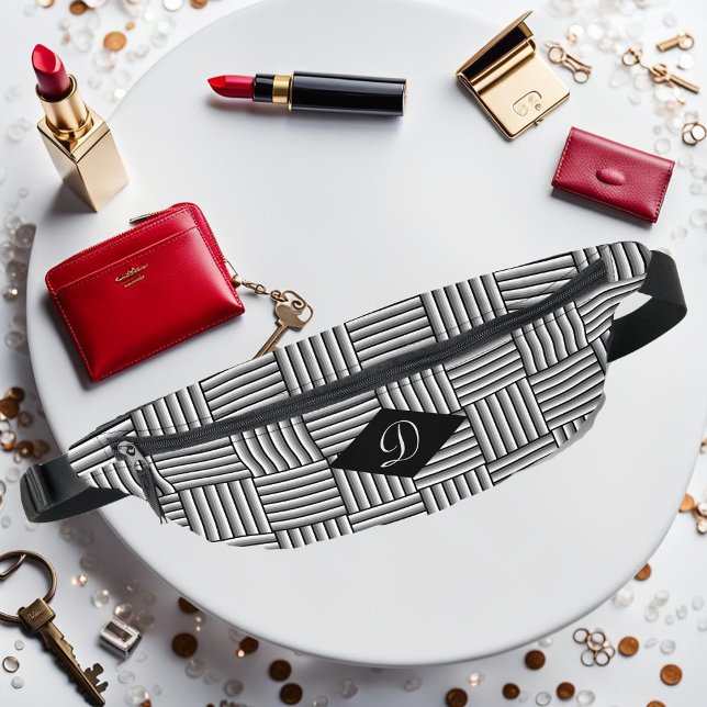 Modern stripes in black, white and grey - Monogram Bum Bags (Creator Uploaded)