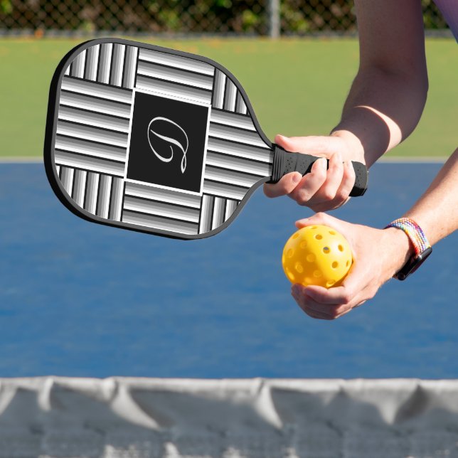 Modern stripes in black, white and grey - Monogram Pickleball Paddle (Insitu)