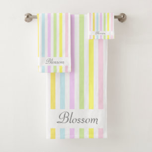 Modern Stripes in Multicolor Pastel Colours Bath Towel Set