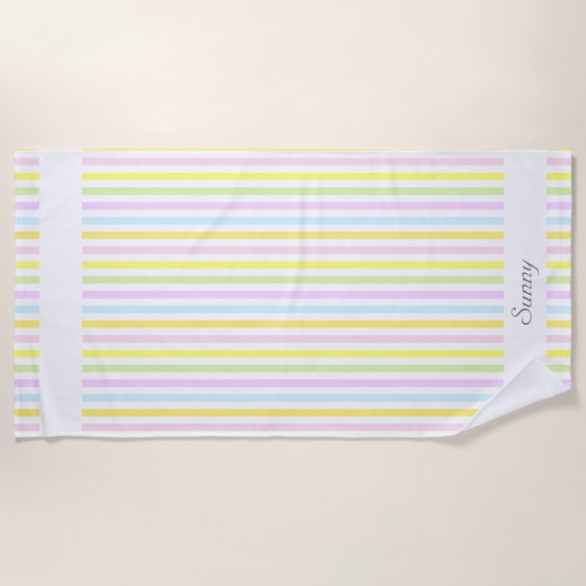 Modern Stripes in Multicolor Pastel Colours Beach Towel (Front)