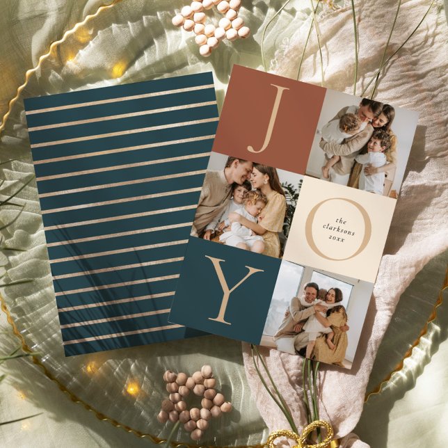 Modern Stripes JOY Neutral Holiday Photo Card (Creator Uploaded)