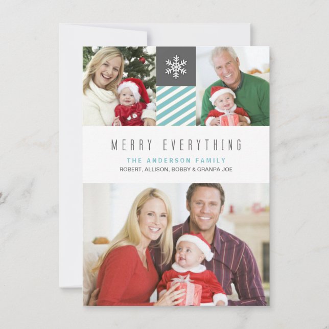 Modern Stripes Merry Everything Holiday Photo Card (Front)